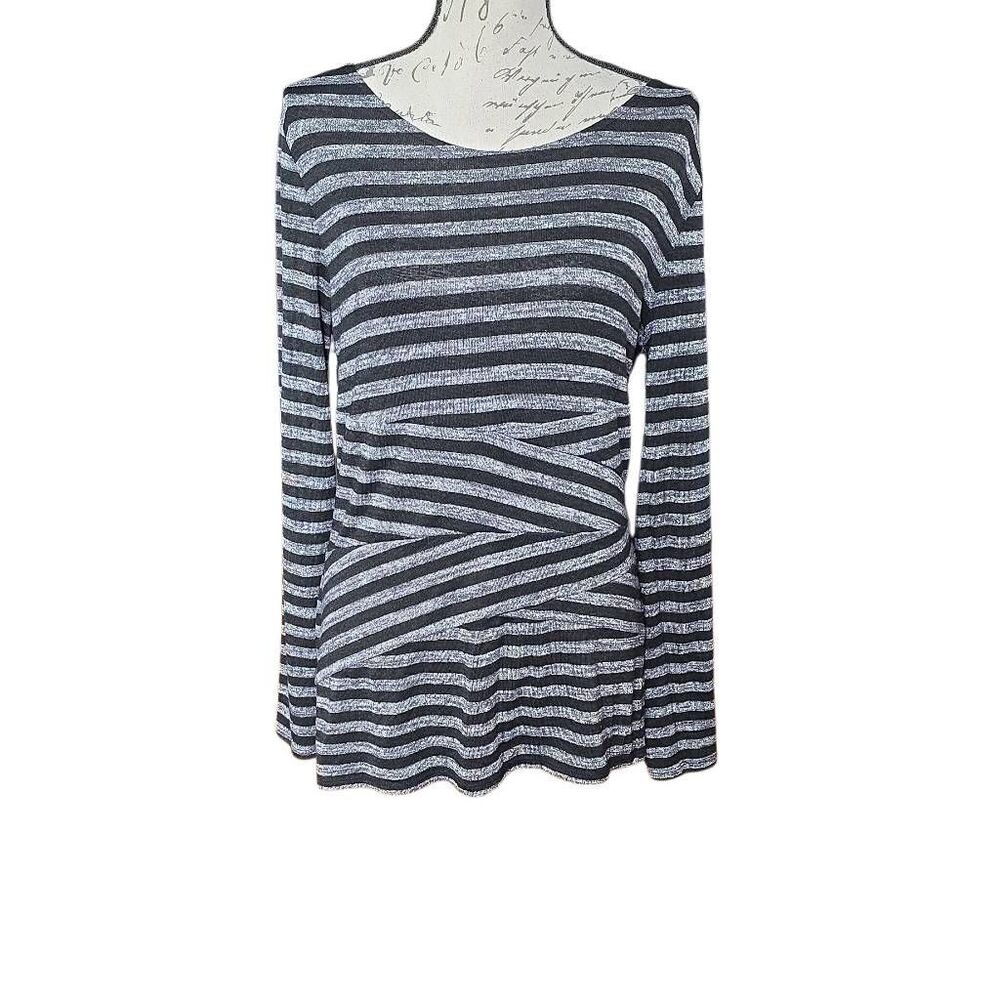 GoldRay Women's Size Large Black Gray Cross Waist Long Sleeve Knit Top